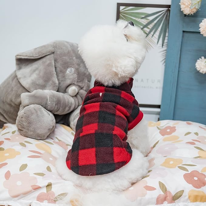 KOOLTAIL Small Dog Winter Jacket, Pet Vest Sweater with Pocket and Leash Hole, Windproof Cold Weather Dog Coats for Boys and Girls, Christmas Red Plaid