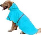 NACOCO Large Dog Raincoat Adjustable Pet Water Proof Clothes Lightweight Rain Jacket Poncho Hoodies with Strip Reflective (XXL, Lake Blue)