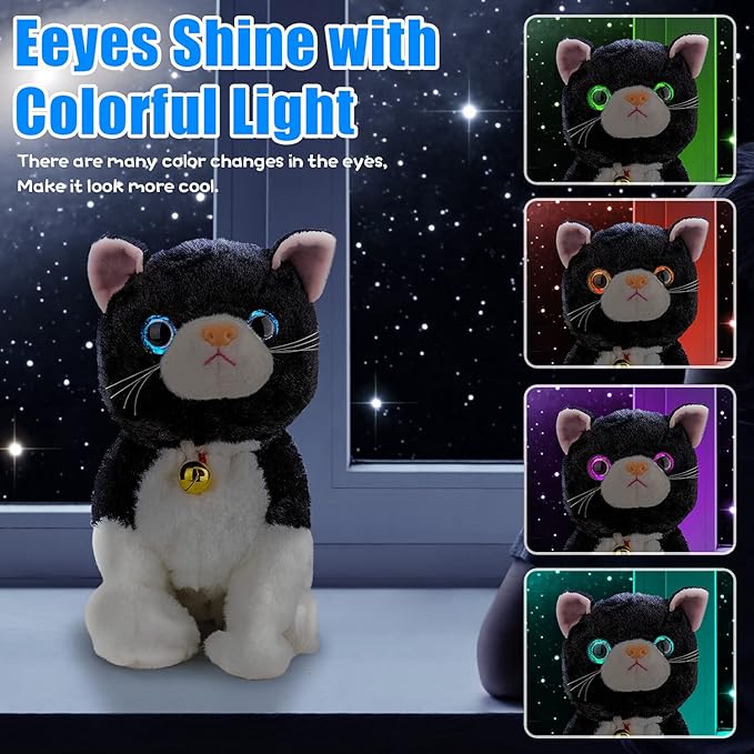 Plush Cat Stuffed Animal Interactive Robot Toy, LED Robotic Cat Barking Meow Kitten Touch Control, Electronic Cat Pet, Robot Kitty Toys, Animated Toy Cats for Girls Baby Kids
