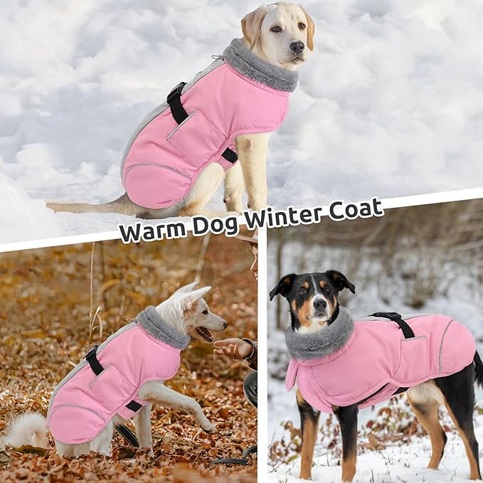 Queenmore Winter Dog Jackets, Thick Dog Coats for Small Pets Winter, Warm Reflective Coat, Thick Waterproof Puppy Coats, Pink, S