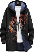 Mens Long Cardigan Hoodies Full Zip Fleece Lined Jackets Fashion Knitted Color Block Hooded Coat with Pockets