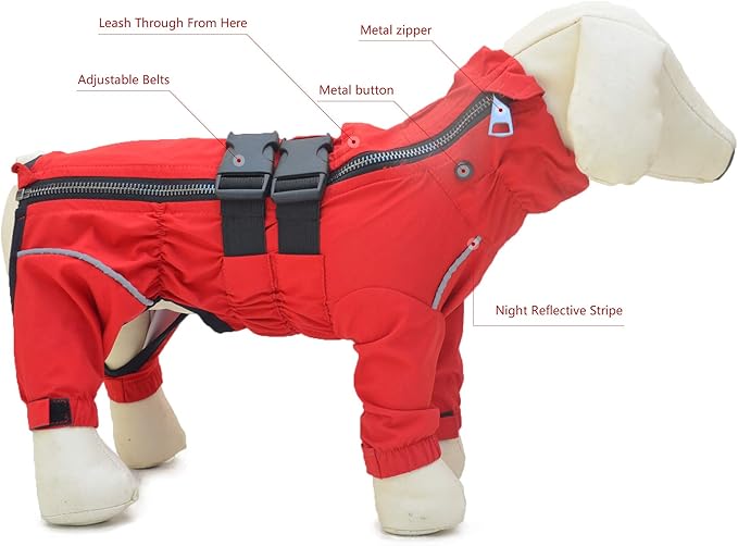 Dogs Waterproof Jacket, Lightweight Waterproof Jacket Reflective Safety Dog Raincoat Windproof Snow-Proof Dog Vest for Small Medium Large Dogs Red XL