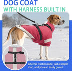 MIGOHI Dog Coat with Harness Built in, 2-in-1 Thermal Water-Resistant Dog Jacket, Windproof Reflective Snowsuit for Extra Large Dogs with High Collar, German Shepherd, Pink, 3XL
