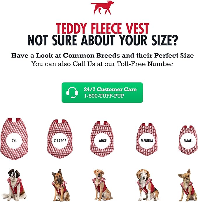 Tuff Pupper Reversible Fleece Sweater Vest for Dogs | Lightweight Comfortable Insulated Jacket | Front Zip Closure | Machine Washable | Built-in Leash Hole | Sizes for All Breeds (XL, Red)