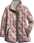 LIZALIG Women's Cropped Puffer Jacket Lightweight Floral Print Long Sleeve Padded Quilted Puffy Cardigan Coat