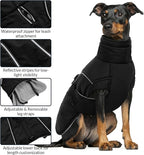 Queenmore Winter Dog Coat Warm Dog Jacket Vest Waterproof Puffer Fleece Snowsuit Adjustable Buckle Leash Hole Reflective Cold Weather Parka for Small Medium Large Dogs Girl Boy Black XXL