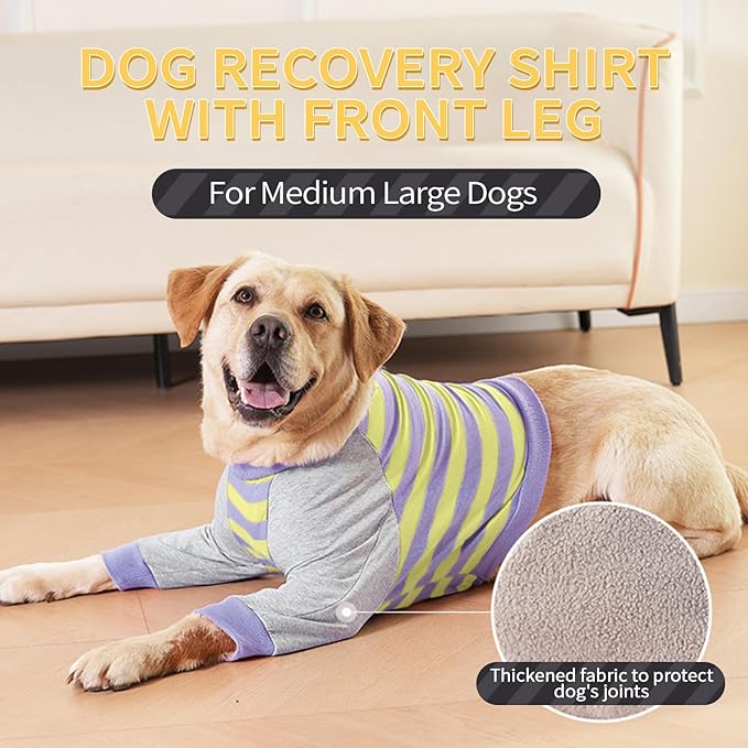 FUAMEY Dog Recovery Sleeve with Elbow Protector,Dogs Shirt Stop Licking Joints,Pet Long Sleeve Suit Protecting Dog's Front Leg Arm Wounds Cover Skin Conditions Purple Stripes 3XL