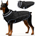 Dog Coat, Warm Dog Winter Coat for Large Dogs, Waterproof Jacket with Harness Built in, Reflective Turtleneck Cold Weather Coats with Zipper,Pet Fleece Vest Snow Jacket, Black XXXL