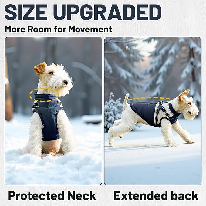 Dog Winter Coat for Small & Medium Dogs (Up to 31lb), Waterproof Dog Coat with Harness, Puppies Windproof Puppy Puffer Jacket, Snowsuit for Dachshund,Frenchie, Corgi (Classic Blue, Large)