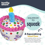 Huxley & Kent Funny Dog Toy w/Squeaker – Power Plush Squeaky Dog Toys for Small, Medium & Large Dogs – Soft Stuffed Animal for Indoor Play & Fetch - Happy Barkday Cake, Small