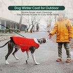 Kuoser Dog Coat Large, Cold Weather Reflective Waterproof Dogs Jacket with Warm Fleece Lining, Turtleneck Dog Winter Coat with Zipper, Doggy Snow Jacket Pet Coats for Small Medium Large Dogs, Red L