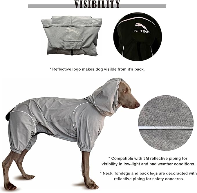 Dog Lightweight Windbreaker, Pet Outdoor Sports Jacket, 0.5 lbs,3 in One, Hooded, Easy on/Off with Collar and Harness, Reflective Piping, Packable, Dog Hiking/Camping, Grey (XXX-Large)