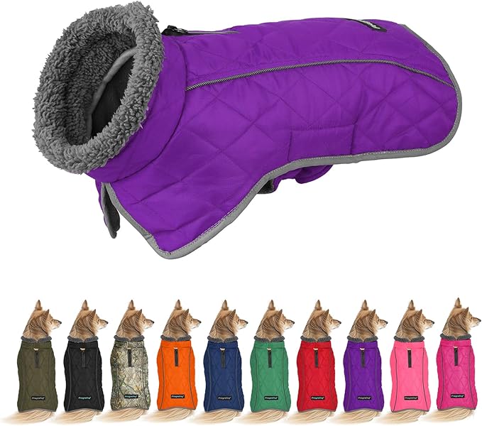 Fragralley Dog Coat Large, Waterproof Dog Jacket with Warm Fleece Lining, Adjustable Reflective Dogs Winter Coat, Turtleneck Pet Coats for Cold Weather (Purple XXXL)