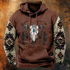 HOTYD Mens Western Aztec Sweatshirts Long Sleeve Fall Fashion Drawstring Pullover Vintage Graphic Cowboy Hoodie for Men