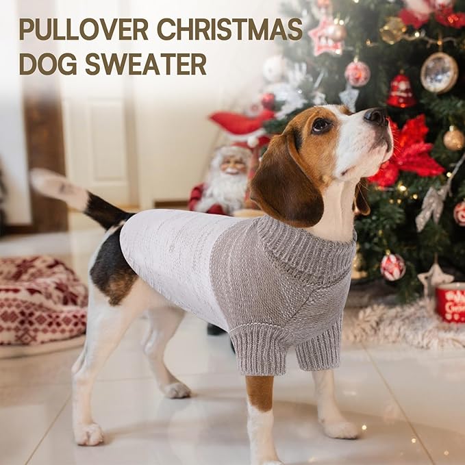 Queenmore Small Dog Sweater, Knitted Pullover Puppy Sweater,Cold Winter Pet Sweaters for Dog Girls Boys, Soft Turtleneck Knit Sweater with Leash Hole,Long Sleeves Christmas DogSweater(Khaki,S)