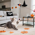 Halloween Cat Teaser Wand, 2 Pack Interactive Cat Wands Toys with Pumpkin Witch Spider and Trident Skull Tassels, Fun Exerciser for Kittens and Cats