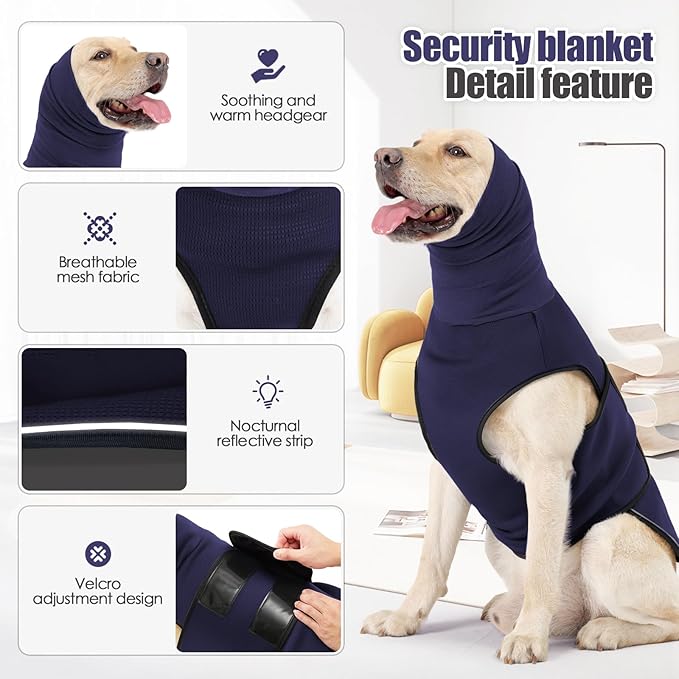 Dog Anxiety Vest,Pet Calming Hoodie Breathable Dog Anti-Anxiety Jacket for Thunder Fireworks and Separation,Blue S