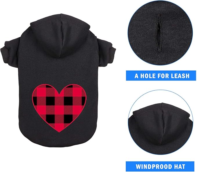 Dog Hoodie Dog Sweaters for Small Dogs Pet Clothes Black Buffalo Plaid Warm and Soft Breathable Cozy(S)