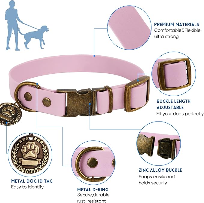 Wisedog Dog Collar and Leash Set, Waterproof Adjustable Puppy Collars with Cute Tag 6FT Dog Leash with Poop Bag for Small Medium Large Dogs (XL(Collar:16"- 25.5";Leash:6 ft), Pale Pinkish Purple)