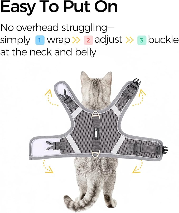 Cat Harness and Leash Escape Proof Kitten Harness Cat Leash for Walking Travel Service Cat Vest, Grey, Medium