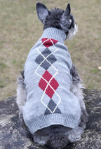 Grey Argyle Knit Pet Sweaters Clothes for Small Dogs, Classic Gray Medium M Size