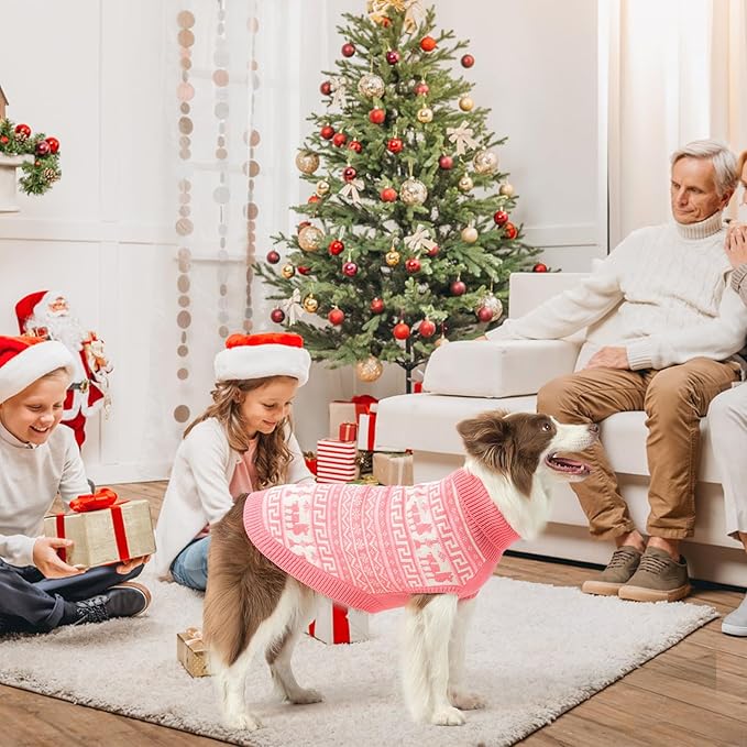 SCENEREAL Turtleneck Dog Sweater for Small Medium Large Dogs Girls Boys, Knit Pet Pullover Puppy Clothes Cold Weather Coats, Holiday Outfits Sweatshirt for Christmas, Pink ML