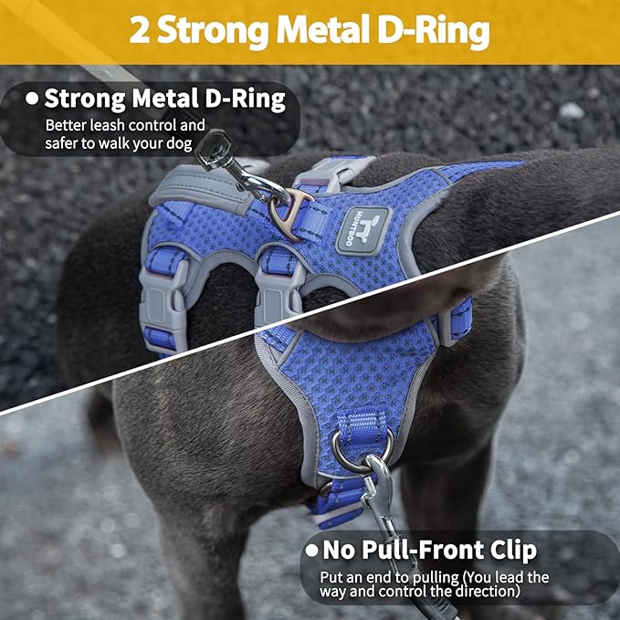 Huntboo Escape Proof Harness for Dogs, No Escape Dog Harness, No Pull Dog Harness for Small Dogs with Handle, Reflective, Breathable,Durable, Adjustable Vest for Walking,and Running Gear(Vista Blue,S)