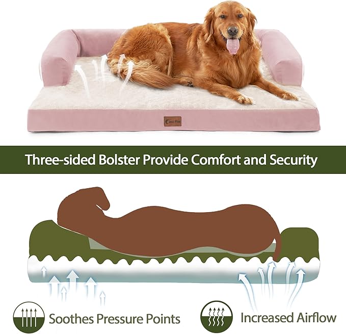 Orthopedic Dog Beds for Extra Large Dogs, Waterproof Egg Crate Foam XL Dog Bed with Sides 45 * 35Inch, Big Dogs Couch Beds with Removable Washable Cover and Nonskid Bottom, Pink