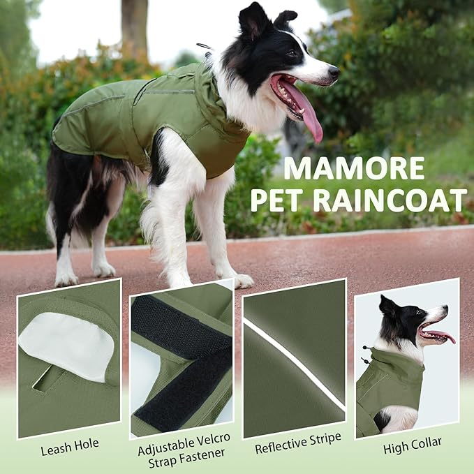 Waterproof Dog Raincoat, Adjustable Lightweight Dog Rain Jacket with Reflective Strip Leash Hole for Small Medium Large Dogs (Green, Small(9-13lb))