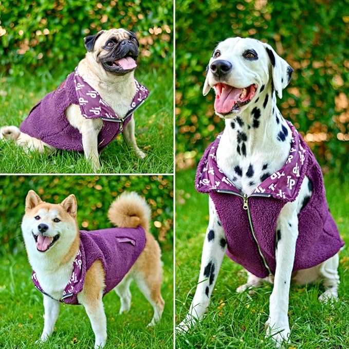 Tuff Pupper Reversible Fleece Sweater Vest for Dogs | Lightweight Comfortable Insulated Jacket | Front Zip Closure | Machine Washable | Built-in Leash Hole | Sizes for All Breeds (Medium, Purple)