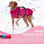 AOFITEE Small Dog Coat, Waterproof Dog Winter Jacket with Harness Built in, Warm Fleece Lined Dogs Jacket for Cold Weather, Reflective Pet Snow Jackets with Zipper for Yorkshire, Schnauzer, Hot Pink S