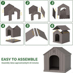 Large Dog House for Outdoor & Indoor, Waterproof Puppy Shelter with Air Vents & Elevated Floor, Easy Assemble Sturdy Dog Kennel for Large Dogs(Grey,36.2''L×38''W×38''H)