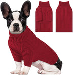 Small Dog Thermal Pullover Sweater, Classic Turtleneck Cable Knitwear Dog Clothes for Cold Weather Warm Pet Clothes for Chihuahua, Bulldog, Dachshund, Pug Red Small