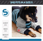 FUAMEY Dog Recovery Sleeve with Elbow Protector,Dogs Shirt Stop Licking Joints,Pet Long Sleeve Suit Protecting Dog's Front Leg Arm Wounds Cover Skin Conditions Blue Stripe L