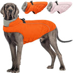Dog Coat with Harness Built in -Orange,XL- Fleece Lined Dog Snow Jacket Snowsuit，Adjustable Reflective Winter Warm Cold Weather Coat