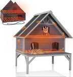 GUTINNEEN Heated Cat House 2-Level Large Outdoor Cat House Insulated Weatherproof Feral Cat Shelter with 2 Heating Pads, Insulated All-Round Thermal Liner, Large Porch, 3 Escape Doors for 1-6 Cats