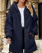 LIZALIG Women's Oversized Fleece Jacket Hooded Zip-Up Cardigan Coat with Pockets Warm Winter Casual Wear for Vacation