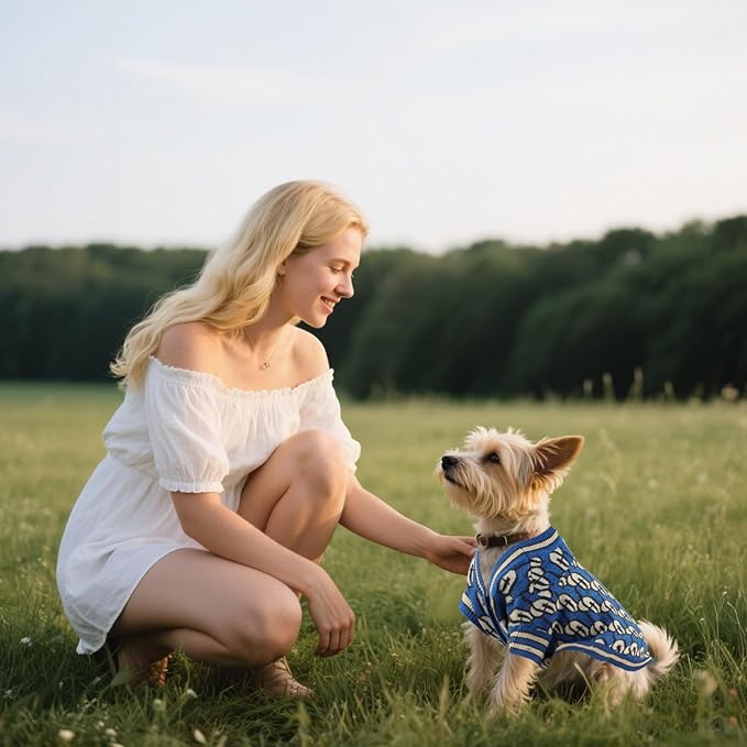 Pet Sweaters for Dogs Boys and Girls, Dynamic Letter Patterned Dog Sweater,Dog Cardigan,Pet Clothes,Pet Knitted Clothing,Fit for Different Seasons and Kinds of Dogs(Blue M)