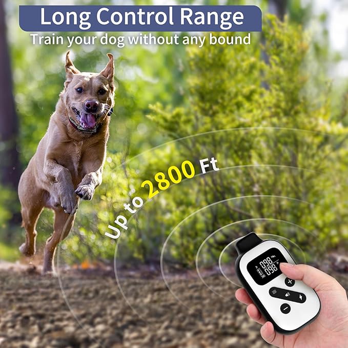 PetJoy 3 Dog Shock Collar for Large Dogs, Automatic Bark Collar with Remote, Bark and Training Collar Combo, Shock Collar with 5 Adjustable Levels of Sensitivity to Suit All Breeds of Dogs