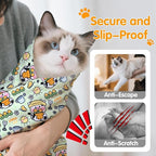 Cat Wrap for Cutting Nails, 27.6''x 27.6'' Self-Adherent Cat Grooming Wrap with Nail Clipper, Anti-Escape Calming Cat Swaddle Wrap for Medicine, Nail Clipping, Teeth Brushing, Ear Cleaning