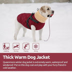 Queenmore Dog Jackets for Large Dogs, Dog Coat with Harness Built-in, Thick Fleece Lining Waterproof Jacket for Large Breeds, Back Zipper Pet Winter Jacket for Retriever, Labrador, Burgundy XL