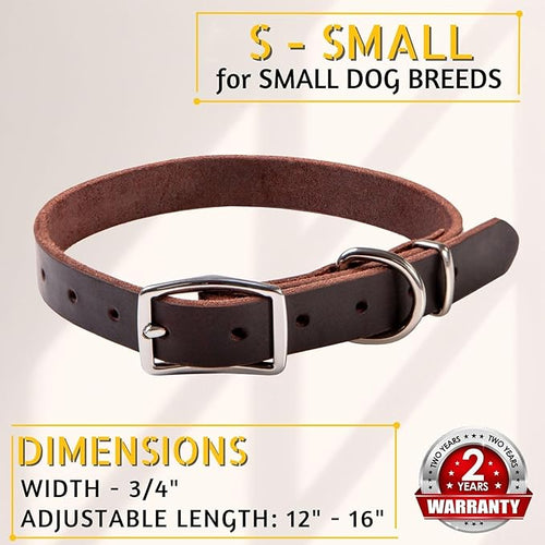 ADITYNA Leather Dog Collar for Small Dogs - Classic, Soft, Strong, Heavy Duty, Handmade Top-Grain Leather - for Walking, Training, and Hiking