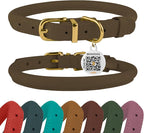 BronzeDog Rolled Leather Dog Collar with QR ID Tag, Adjustable Soft Round Collars for Small Medium Large Dogs Puppy (16" - 19" Neck Size, Nut Brown)