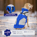 FUAMEY Dog Winter Jackets for Large Dogs,Dog Coat with Harness Built in,Waterproof Dogs Snowsuits Warm Pet Jacket Zip Up Fleece Cold Weather Coats Reflective Puppy Vest with Pocket Blue L