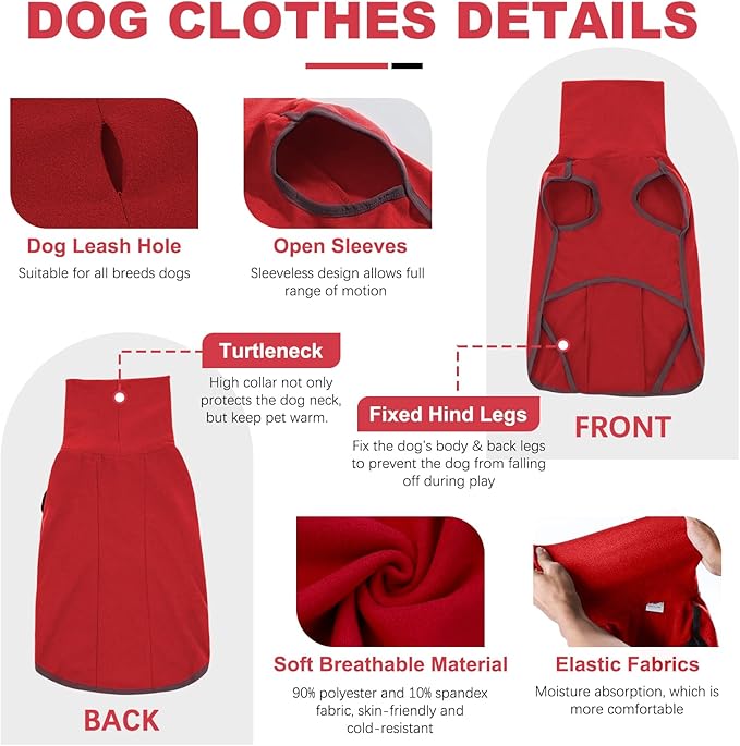 ROZKITCH Dog Winter Coat Soft Pullover Pajamas, Pet Windproof Warm Cold Weather Jacket Vest Cozy Jumpsuit Apparel Outfit Clothes for Chritmas Walking Sleep BrightRed 2XS