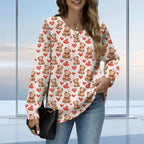 Women's Cat Printed Sweater Oversized Cable Knit Long Sleeve Christmas Clothes Casual Autumn Winter Fashion Tops