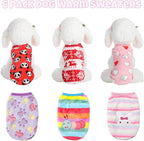 6 Pcs Puppy Clothes for Christmas Winter Warm Cute Pet Sweaters Flannel Dog Vest Paw Print Cat Clothes for Chihuahua Dachshunds Male Female Puppy(Animal Pattern,L(Body Length:13.8” Chest:17.7”))