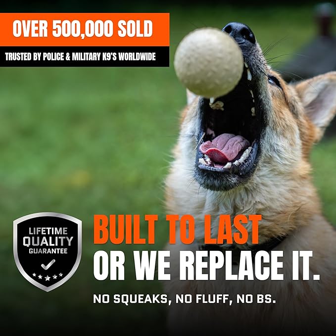 Monster K9 Indestructible Natural Series Dog Ball - Backed for Life - No Color Additives, Minimal Fillers, Safe Non-Toxic - Durable Toy for Aggressive Chewers - USA Made - 2.8” Solid(Tennis Ball Size)