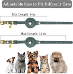 OOPSDOGGY Reflective Leather AirTag Cat Collar with Bell - Non Breakaway Adjustable Pet Collar with Apple Air Tag Holder - Lightweight GPS Kitten Collars for Small Dogs Puppy (Denim)