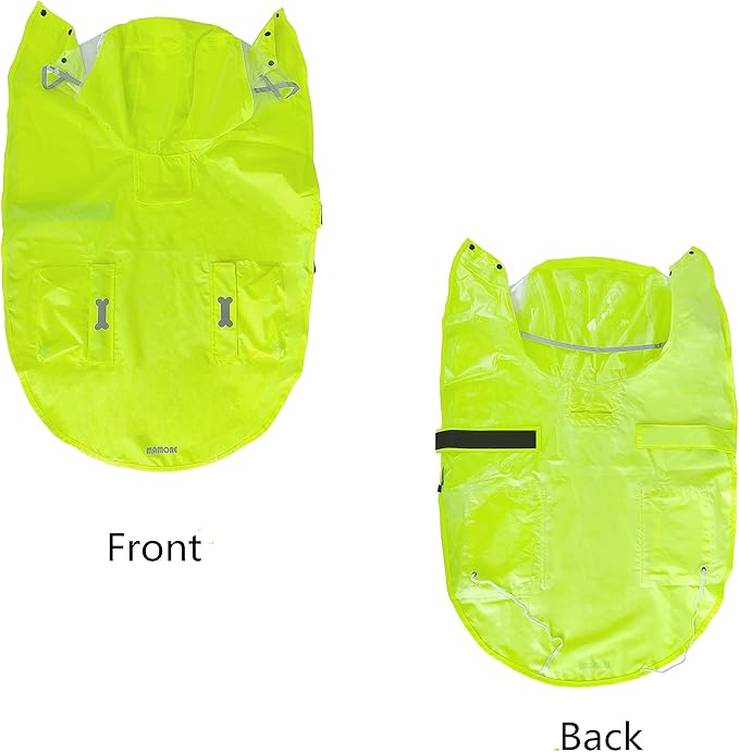 Dog Raincoat Waterproof Rain Poncho with Hoodie, High Reflective Adjustable Pet Rain Jacket with Leash Hole for Small Medium and Large Dogs (Fluorescent Green, XX-Large)